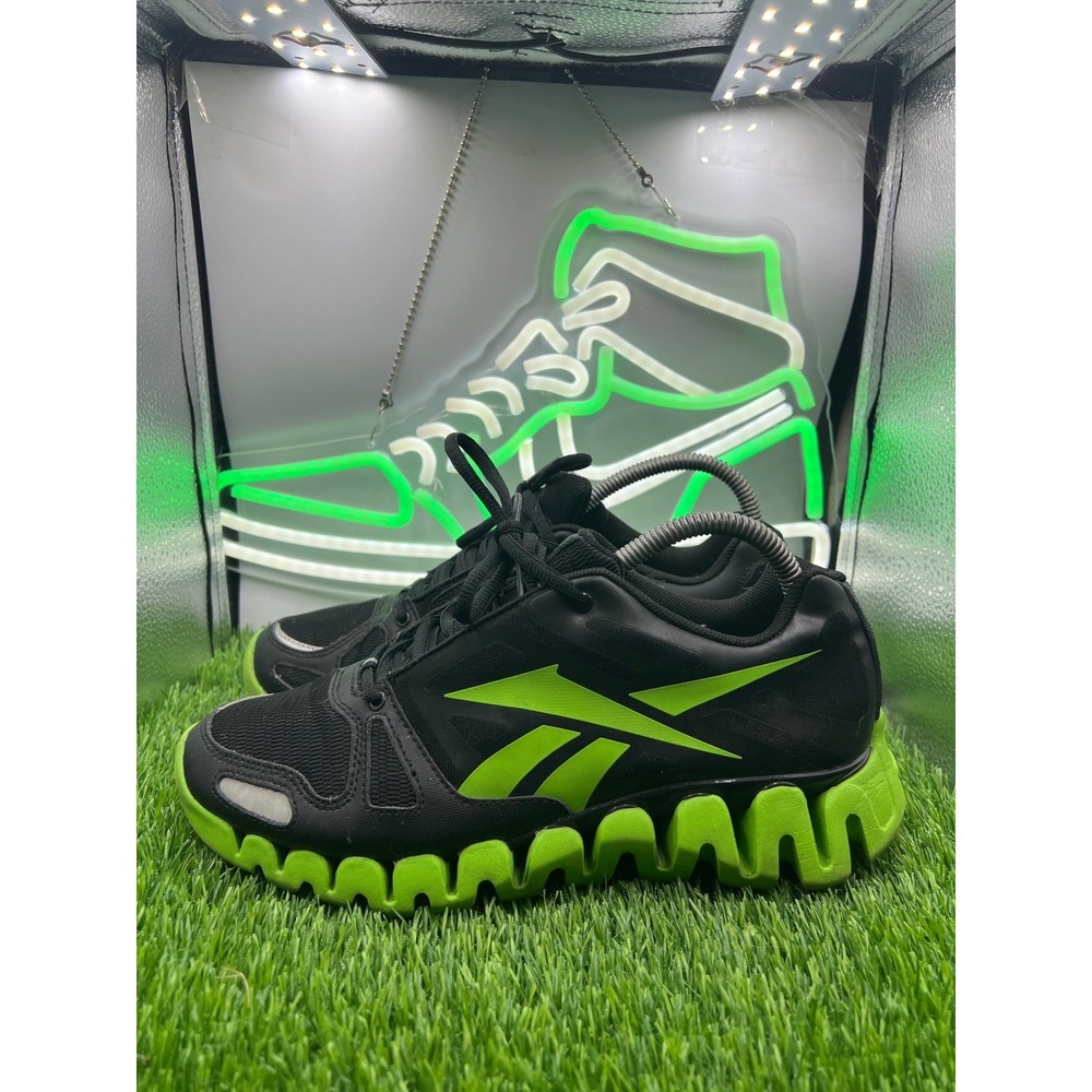 Reebok ZigTech Running Shoes Men's Black Green Athletic Sneakers 6.5‎ W 8